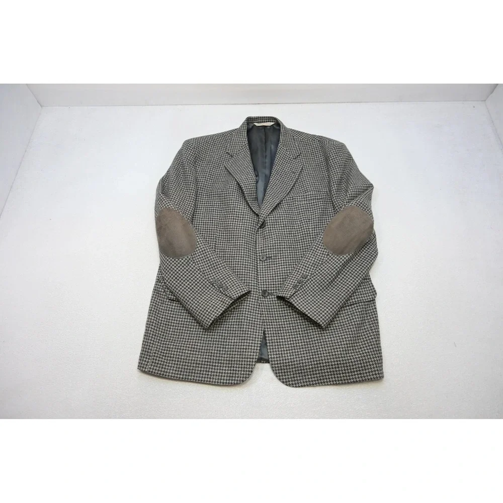 VTG Stafford Houndstooth Blazer Mens 48R‎ Elbow Patches 3-Button Excellent